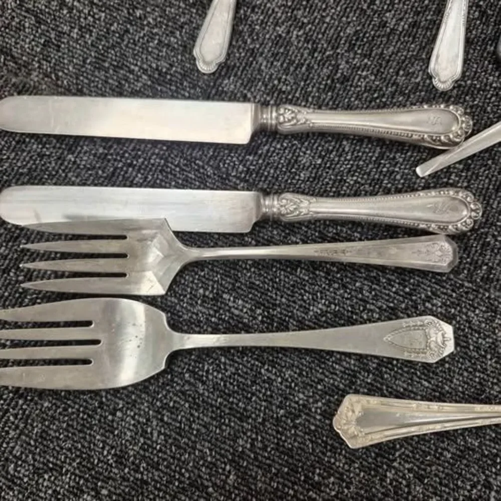 Vintage Silverplate Flatware Lot 26 Pcs 3 lbs Mixed Patterns Railroad Hotel Mono